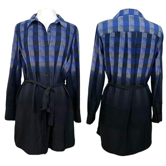 Thakoon Ombre Degraded Check Belted Long Sleeve Mini Dress Tunic Size Medium New - Picture 6 of 10
